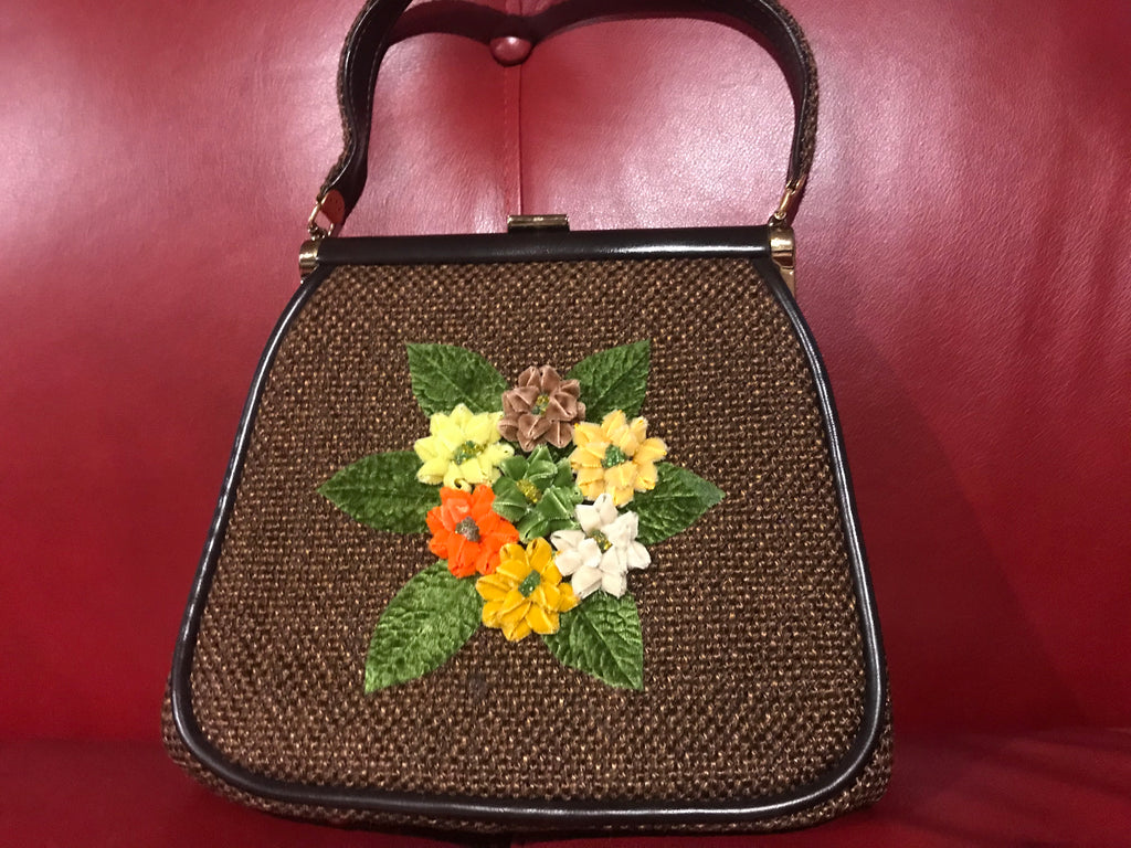 Vintage JR Julius Resnick French Tapestry Handbag Floral Purse Victorian  Couple