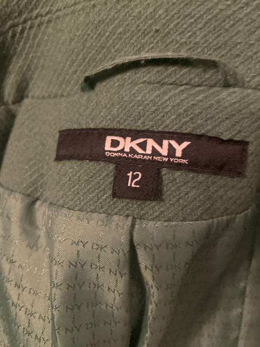 DKNY Double-Breasted Wool-Blend Military Style Green Pea Coat