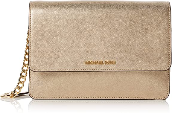 MiCHAEL KORS Women's Large Gusset Crossbody in Pale Gold NWT