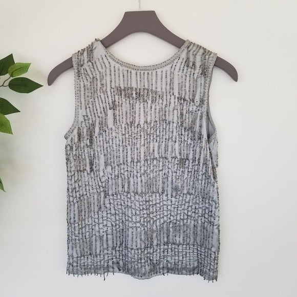 Chico’s Hand Beaded Silver Sleeveless Blouse