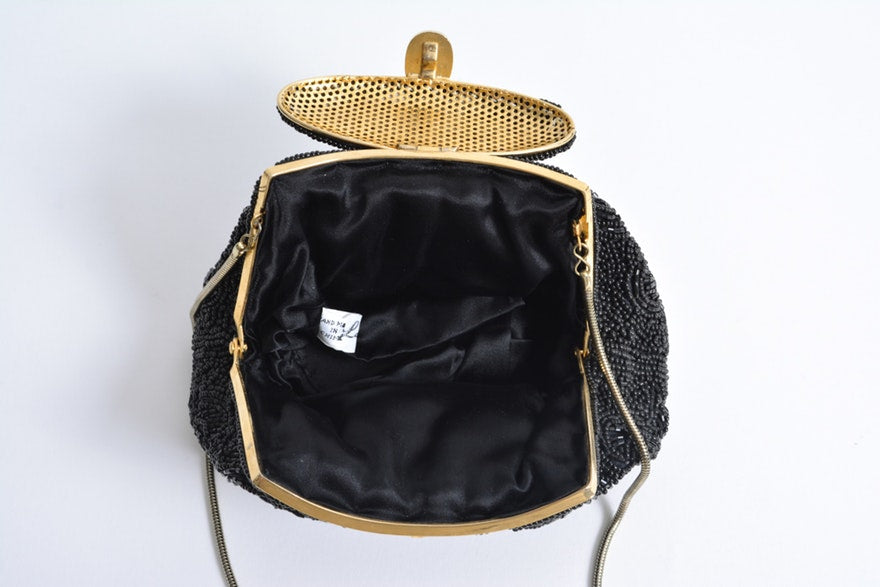 Vintage 1960s LeRegale Clutch Purse, Vintage 1960s Black Clutch, 1960s  Dressy Clutch, Vintage Beaded Clutch Purse, 1960s Black Evening Bag