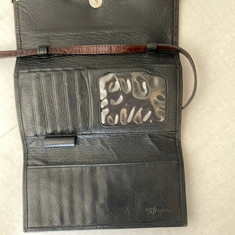 BRIGHTON E554296 SADDLEBACK crossbody hobo purse pebbled blk.gen. leather+ wallet £70.88 - PicClick UK